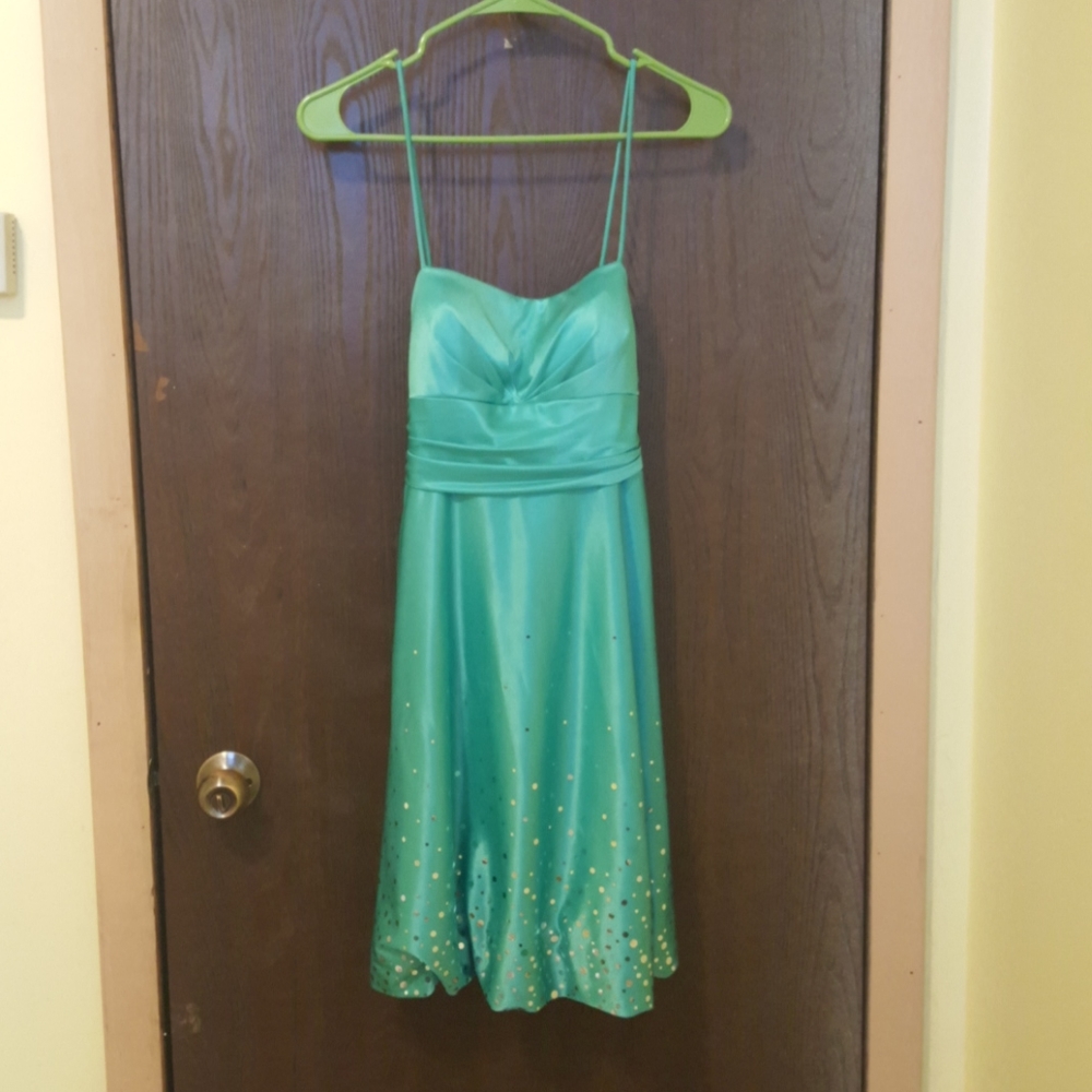 Teal sequin prom dress